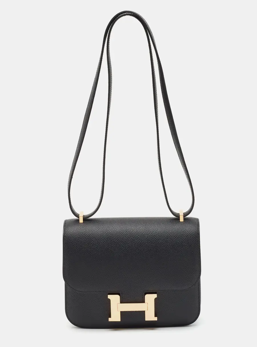 Hermes Constance 18 Mini Rose Gold Finish Noir Epsom Leather Crossbody Bag
