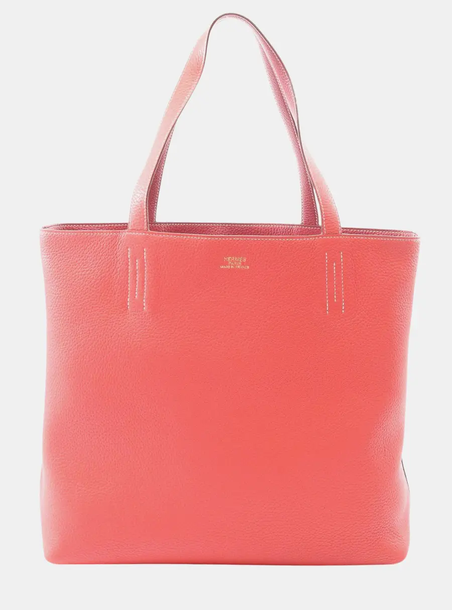 Hermes Double Sens 45 Pink Clemence Leather Tote Bag