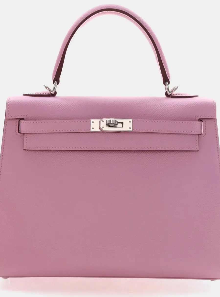 Hermes Kelly 25 Mauve Sylvestre Epsom Leather Sellier Top Handle Bag
