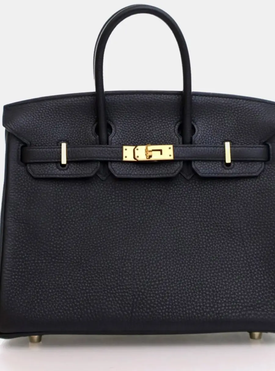 Hermes Birkin 25 Noir Togo Calfskin Leather Top Handle Bag