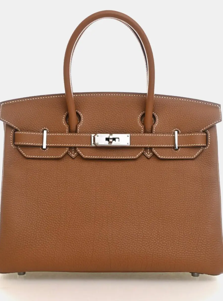 Hermes Birkin 30 Gold Togo Calfskin Leather Top Handle Bag