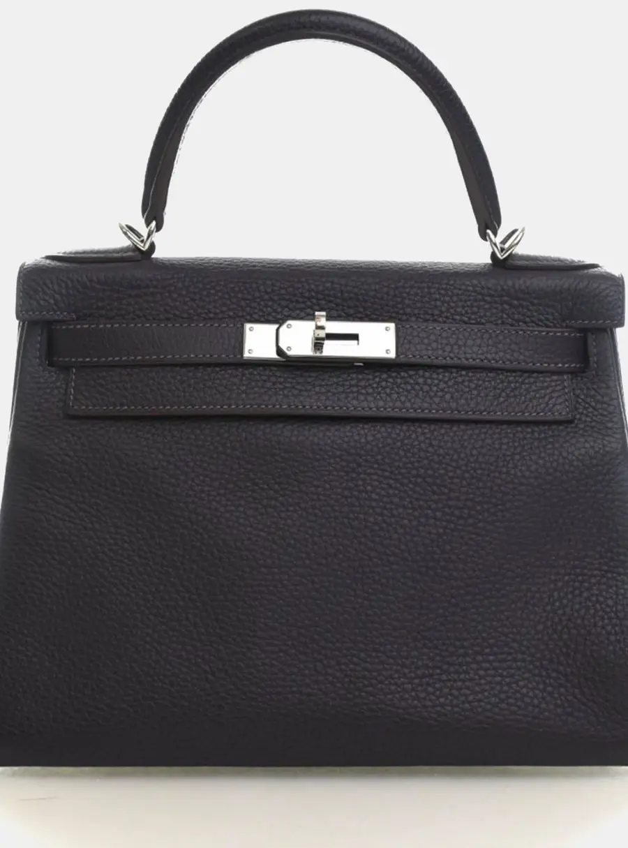 Hermes Kelly 28 Raisin Togo Calfskin Leather Top Handle Bag
