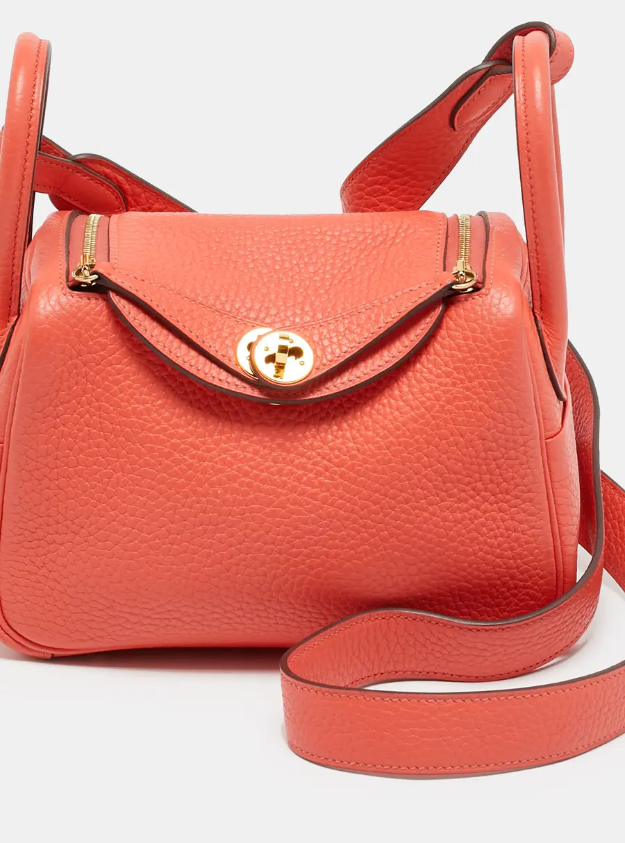 Herm&egrave;s Lindy Mini Gold Finish Rose Texas Taurillon Clemence Leather Shoulder Bag