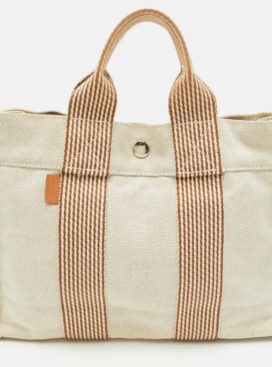 Hermes Herline New Fourre Tout PM Beige/Brown Toile Canvas Tote