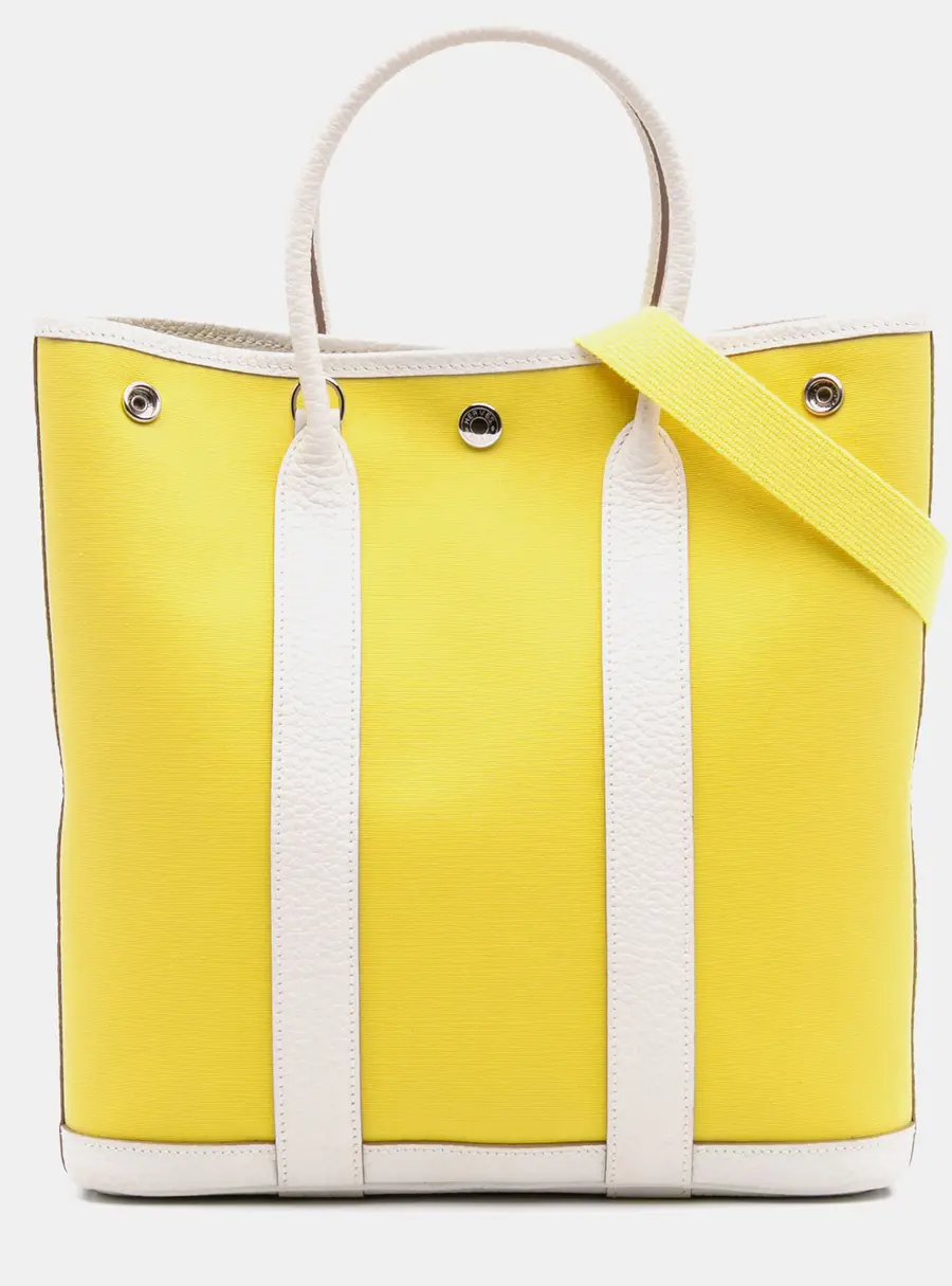 Hermes Garden File 28 Yellow Toile Negonda Leather Top Handle Bag