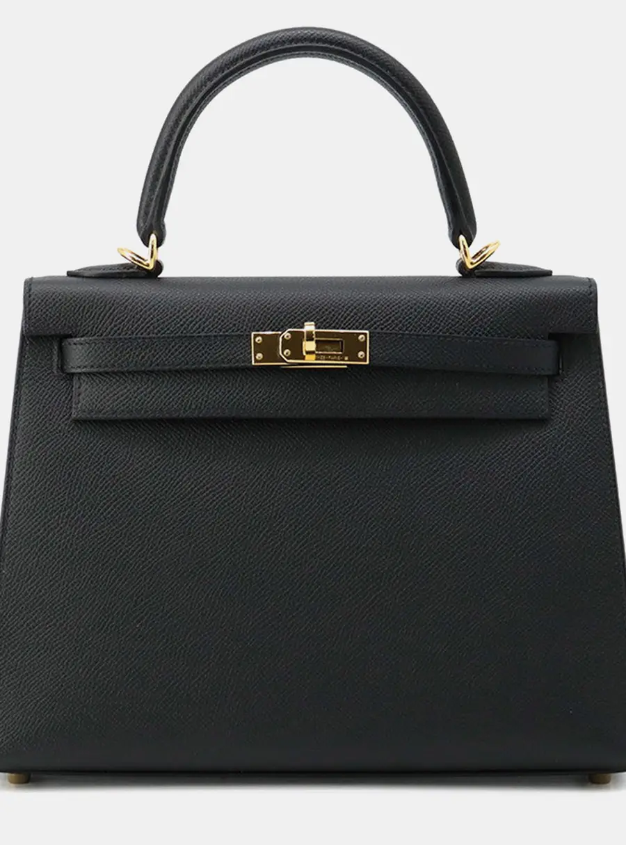 Hermes Kelly Sellier 25 Black Epsom Leather Top Handle Bag