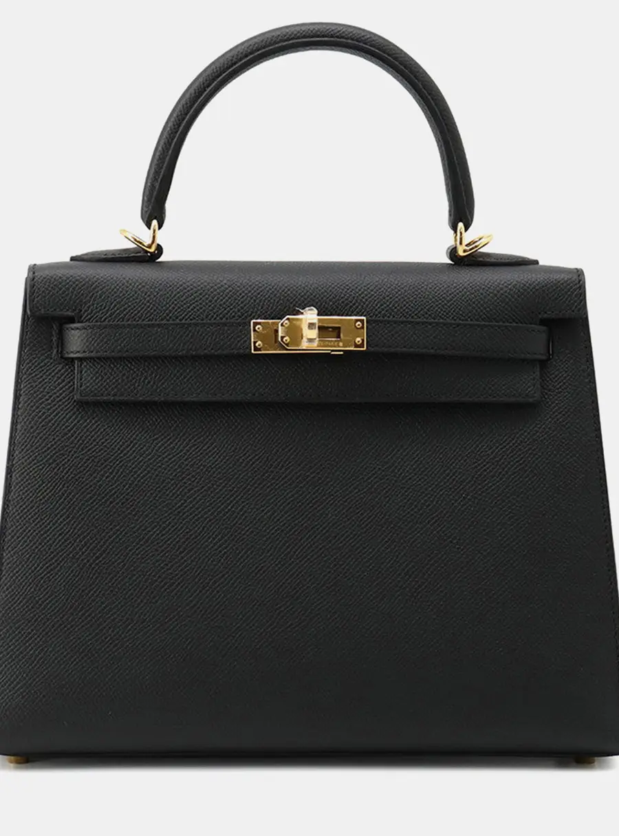 Hermes Kelly Sellier 25 Black Epsom Leather Top Handle Bag