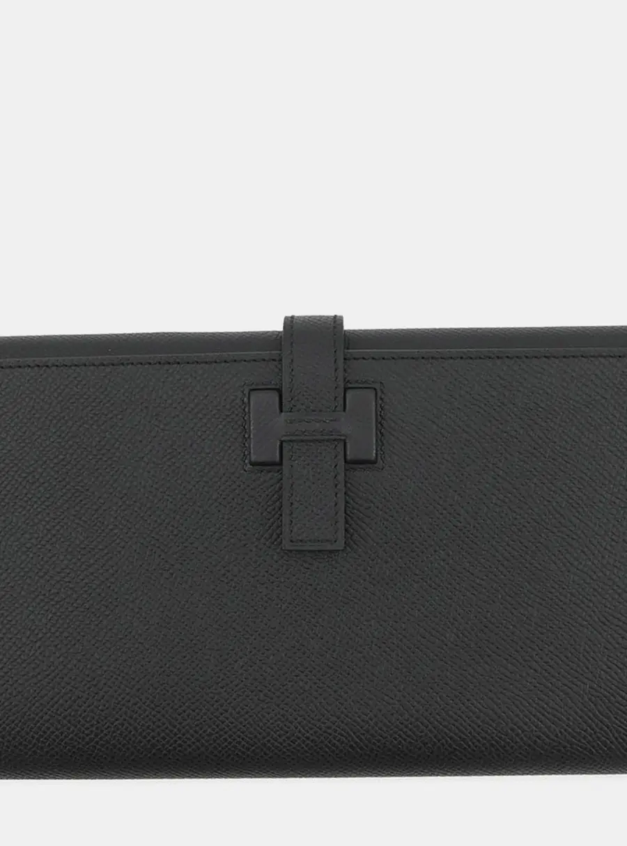 Hermes H Passant Long Black Epsom Leather Wallet Bag