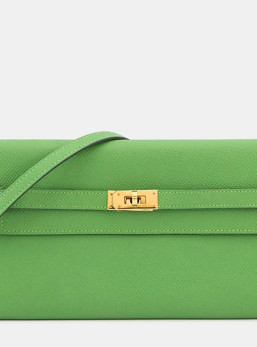 Hermes Kelly To Go Vert Yucca Epsom Leather Wallet Bag