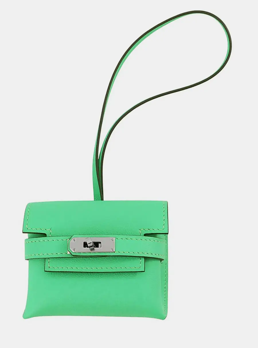 Hermes Kelly Twilly Charm Vert Fizz Swift Calfskin Leather Top Handle Bag