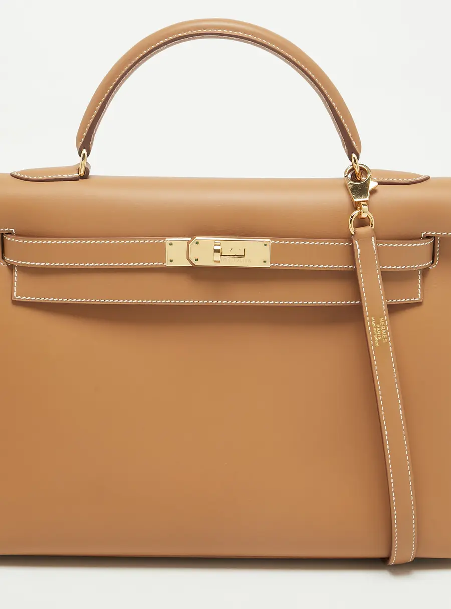 Hermes Kelly Sellier 32 Gold Finish Natural Sable Veau Butler Leather Top Handle Bag
