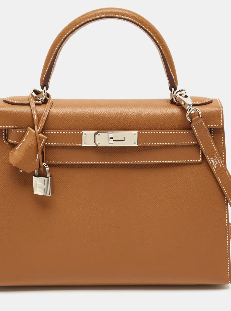 Hermes Kelly Sellier 28 Palladium Finish Gold Epsom Leather Top Handle Bag
