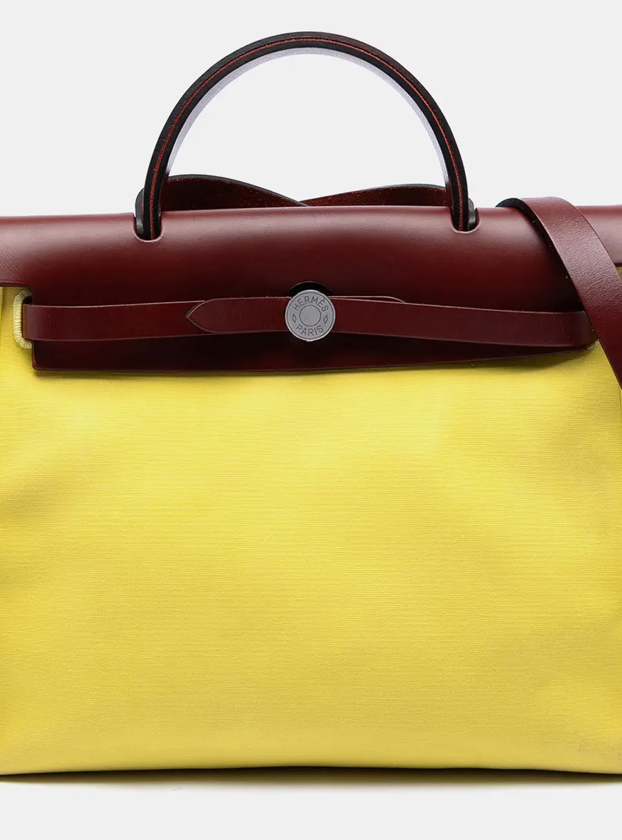 Hermes Herbag Zip 31 Red Yellow Toile Officier and Hunter Leather Top Handle Bag