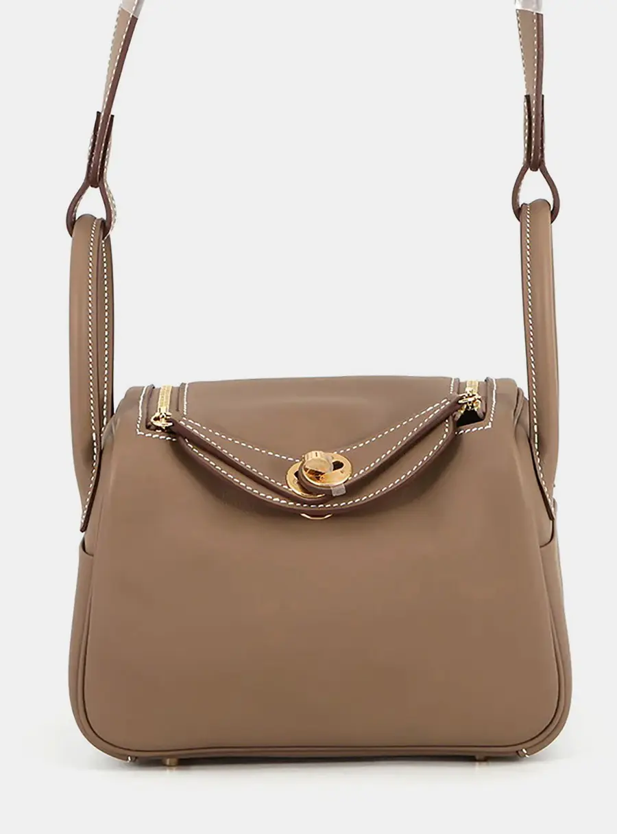 Hermes Lindy Mini Etoupe Swift Leather Crossbody Bag