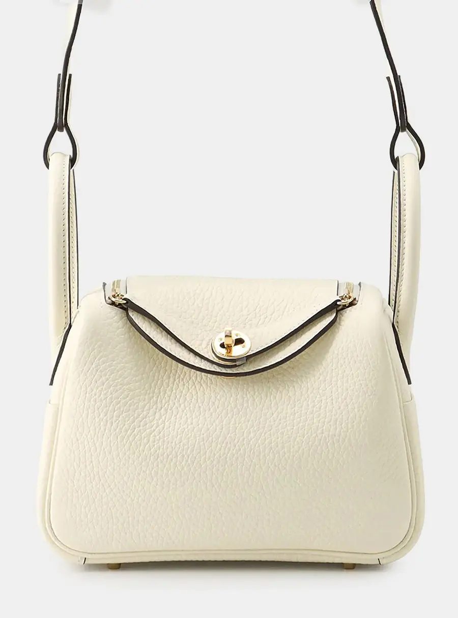 Hermes Lindy Mini White Taurillon Clemence Leather Crossbody Bag