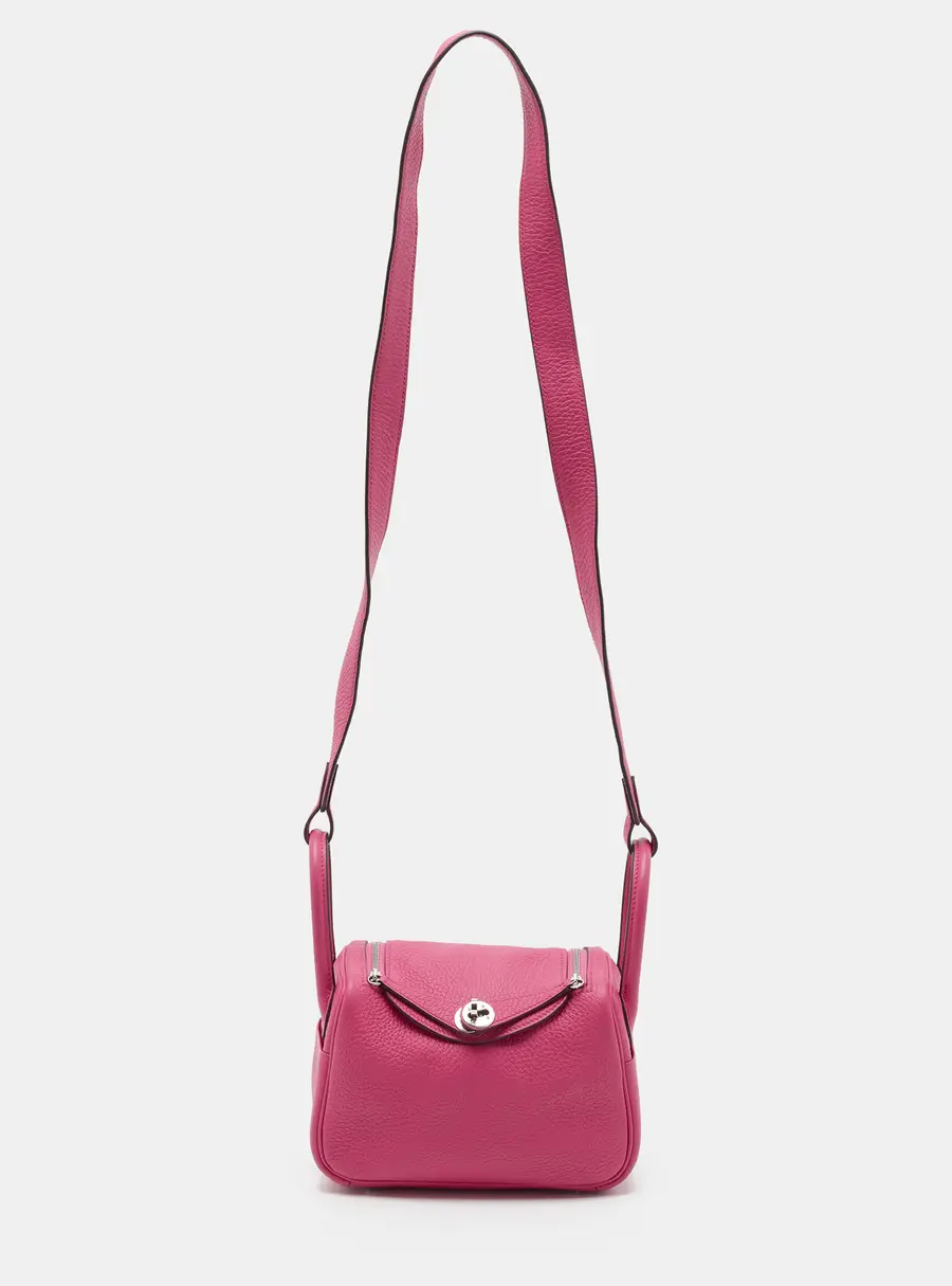 Herm&egrave;s Lindy Mini Palladium Finish Rose Shocking Taurillon Clemence Leather Shoulder Bag