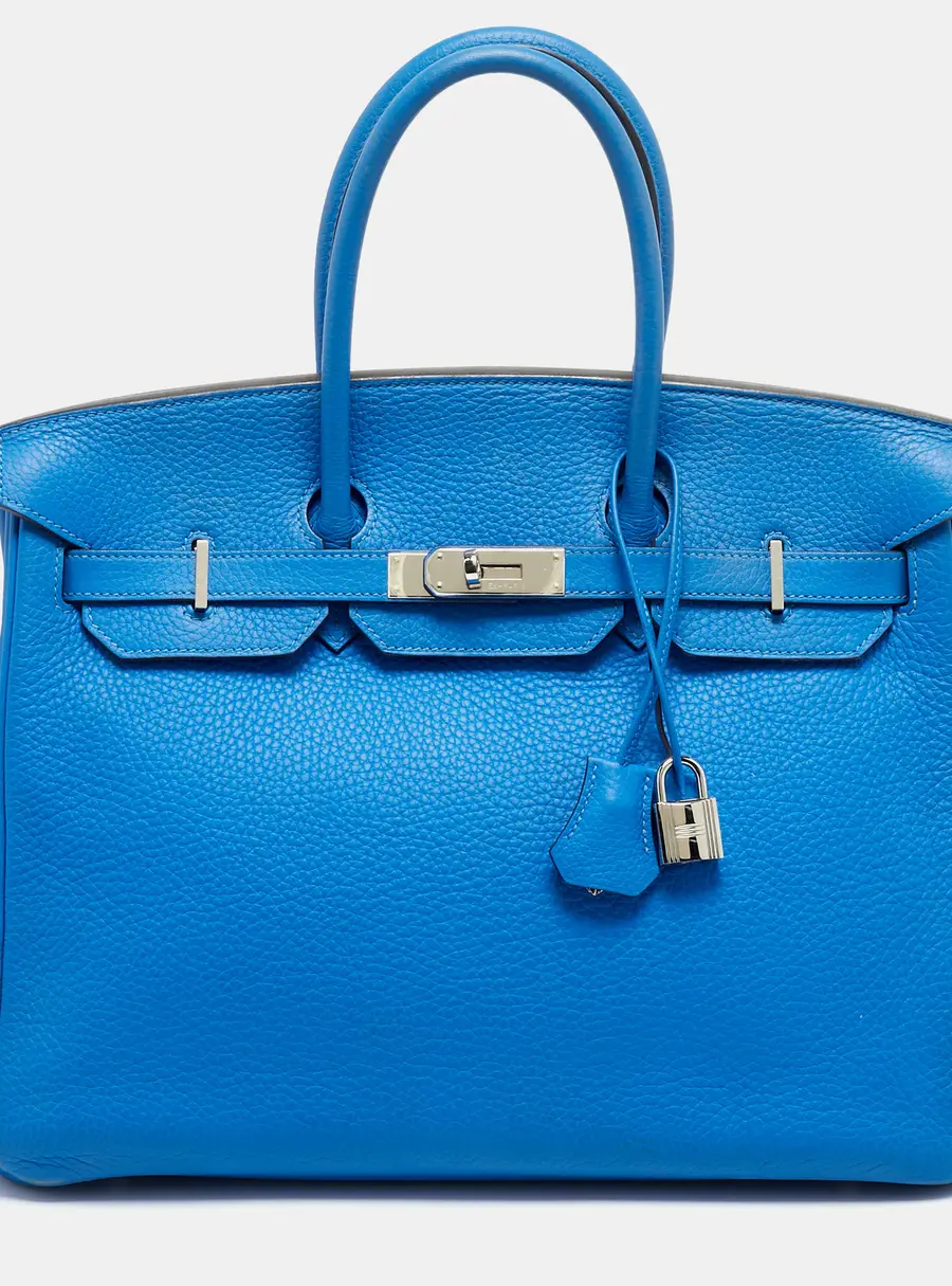 Herm&egrave;s Birkin 35 Palladium Finish Bleu Hydra Taurillon Clemence Leather Tote