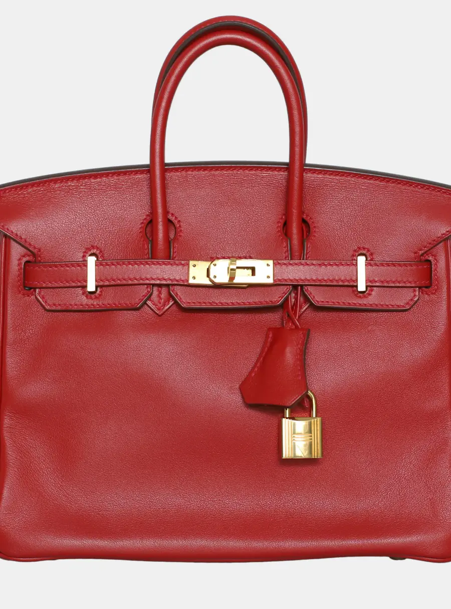Hermes Birkin 25 Rouge Casaque Togo Calfskin Leather Top Handle Bag