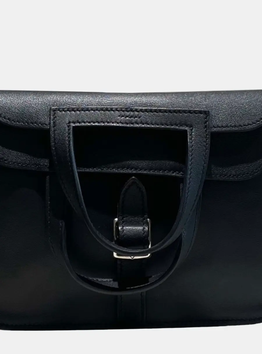Hermes Mini Halzan Black Evercolor Calfskin Leather Shoulder Bag
