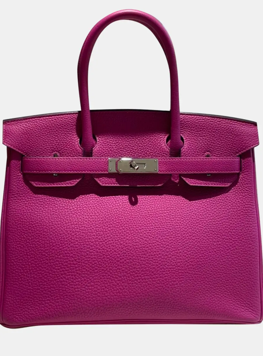 Hermes Birkin 30 Rose Pourpre Togo Calfskin Leather Top Handle Bag