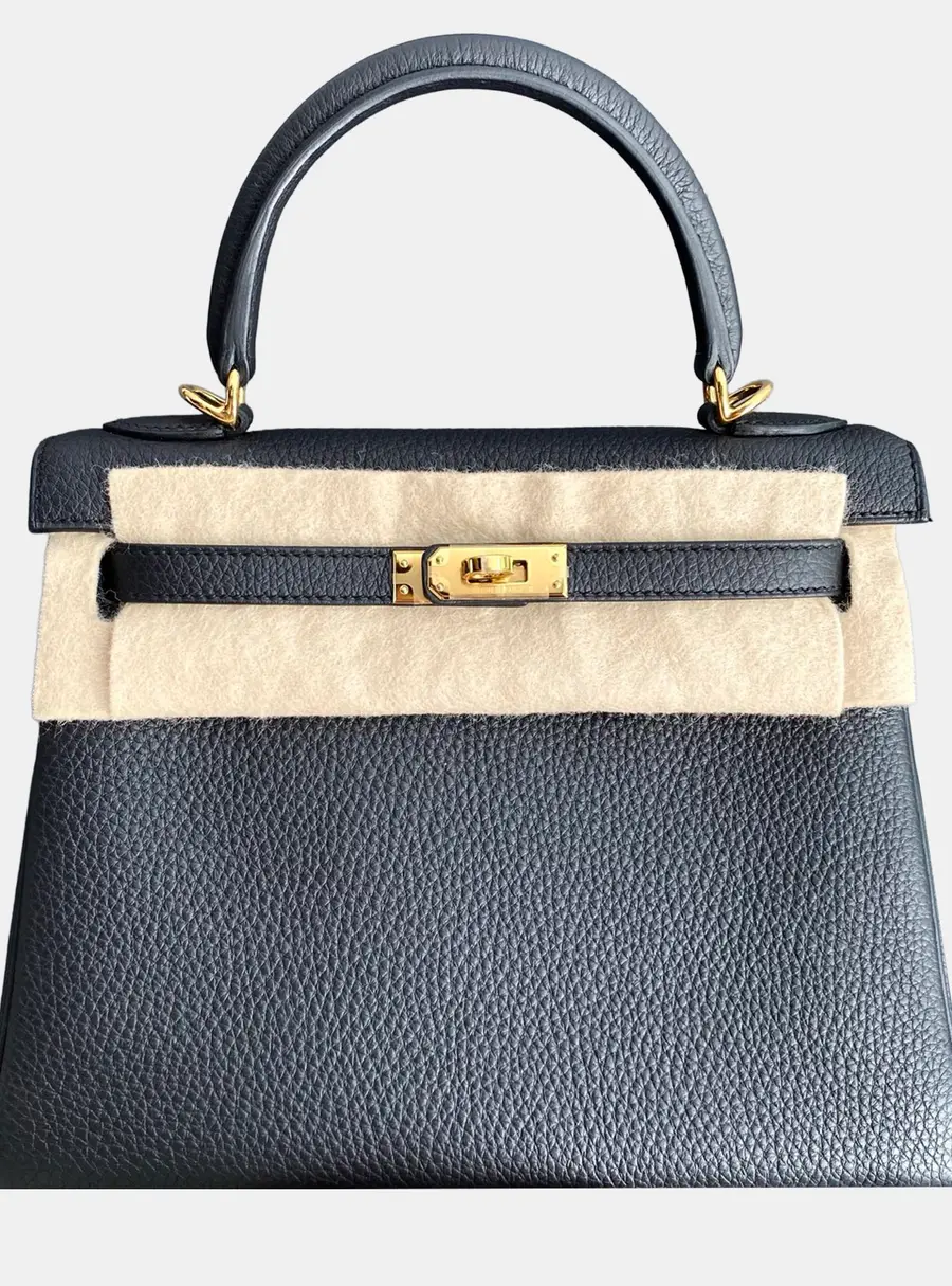 Hermes Kelly 25 Black Togo Calfskin Leather Top Handle Bag
