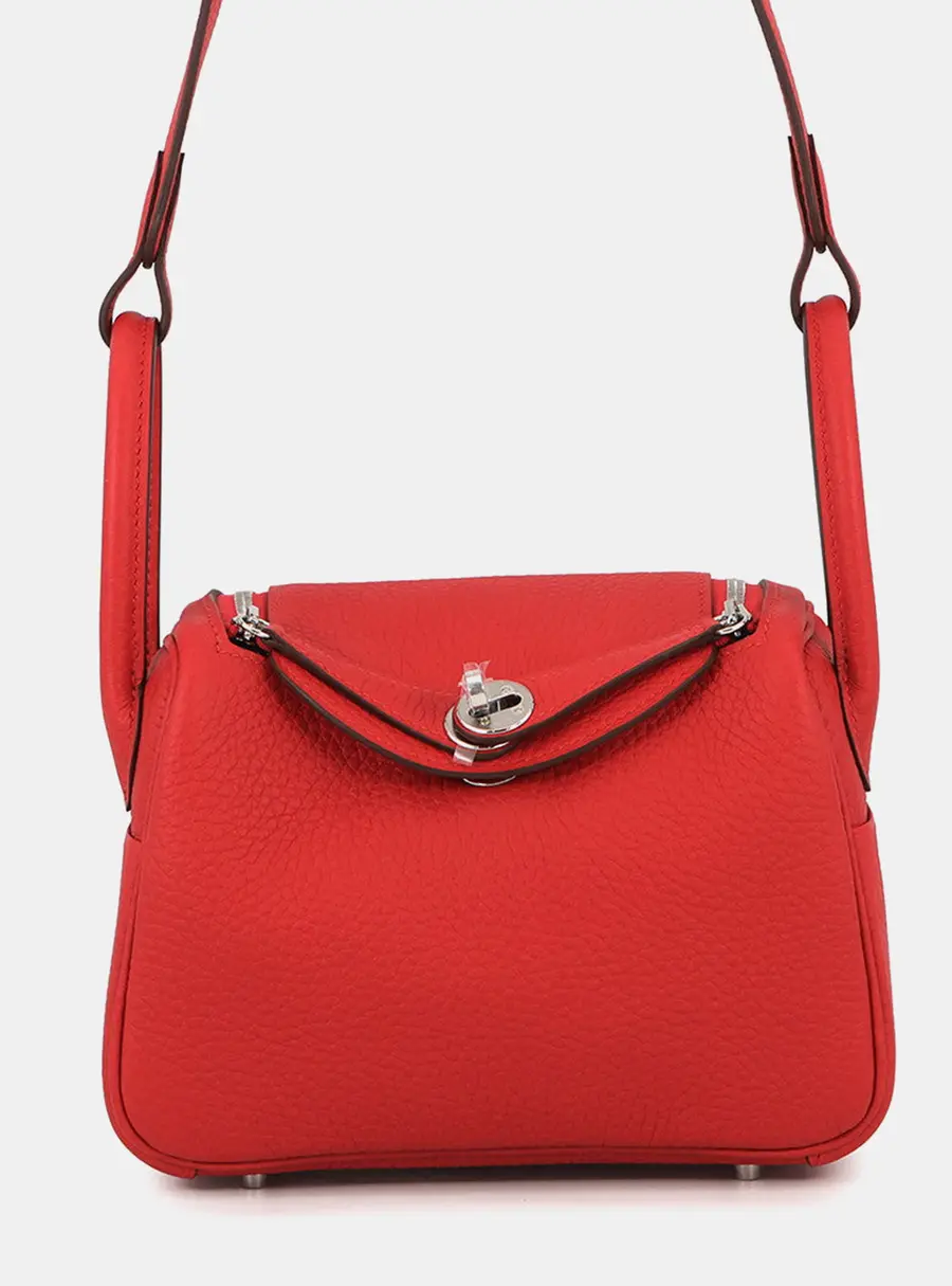 Hermes Lindy Mini Rouge Radieux Taurillon Clemence Leather Shoulder Bag