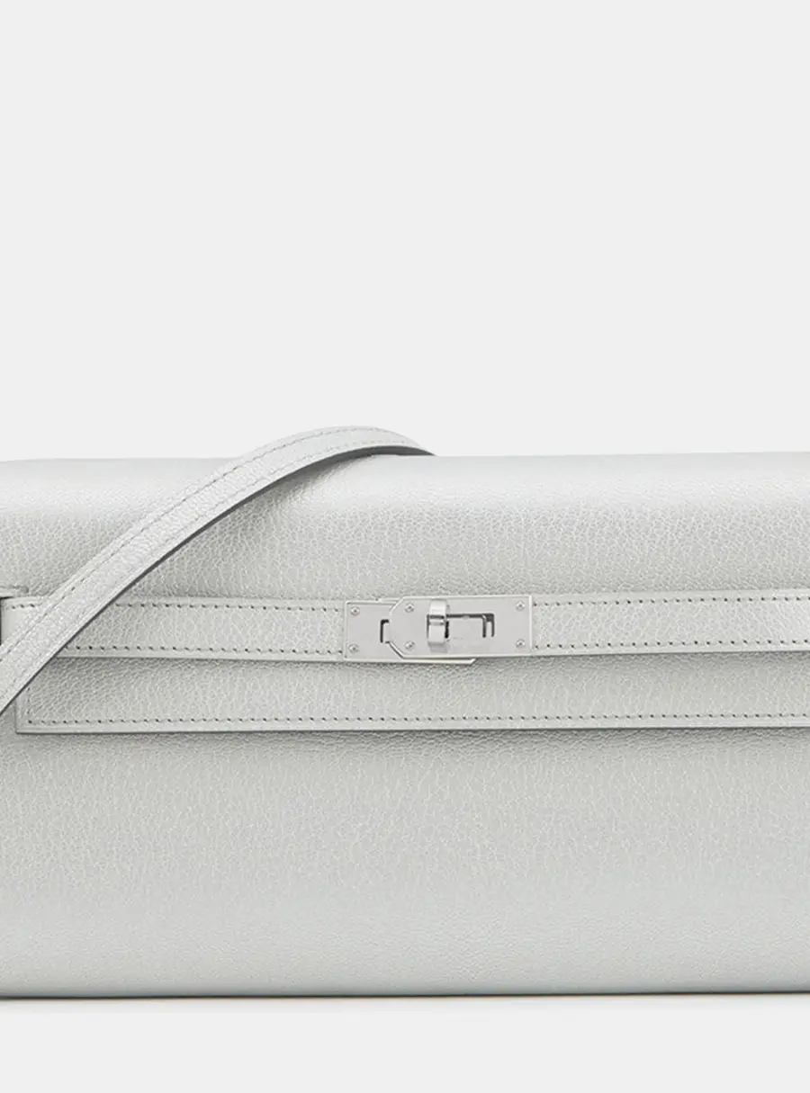 Hermes Kelly Classique To Go Argent Metallic Chevre Chamkila Goatskin Leather Crossbody Bag