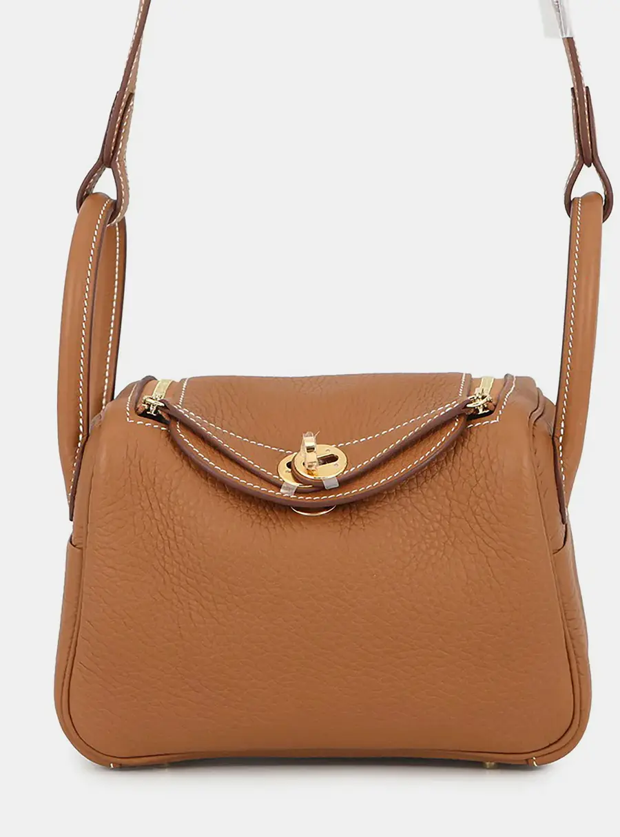 Hermes Lindy Mini Gold Taurillon Clemence Leather Shoulder Bag