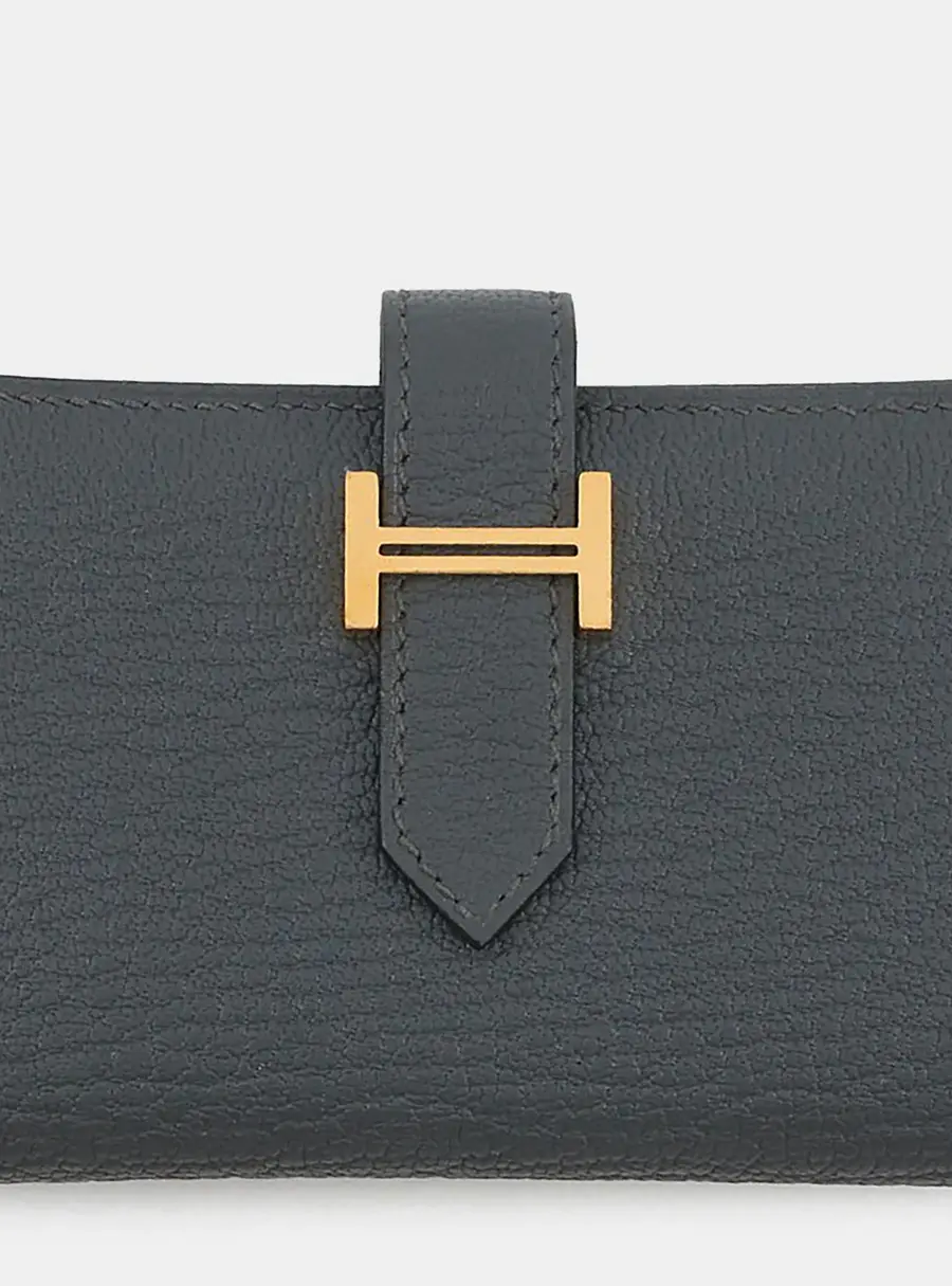 Hermes Bearn Mini Gris Misty Chevre Mysore Goatskin Leather Wallet