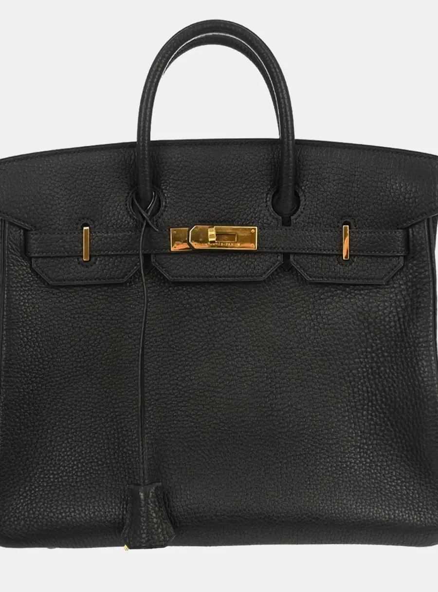 Hermes Birkin 35 Black Fjord Calfskin Leather Top Handle Bag