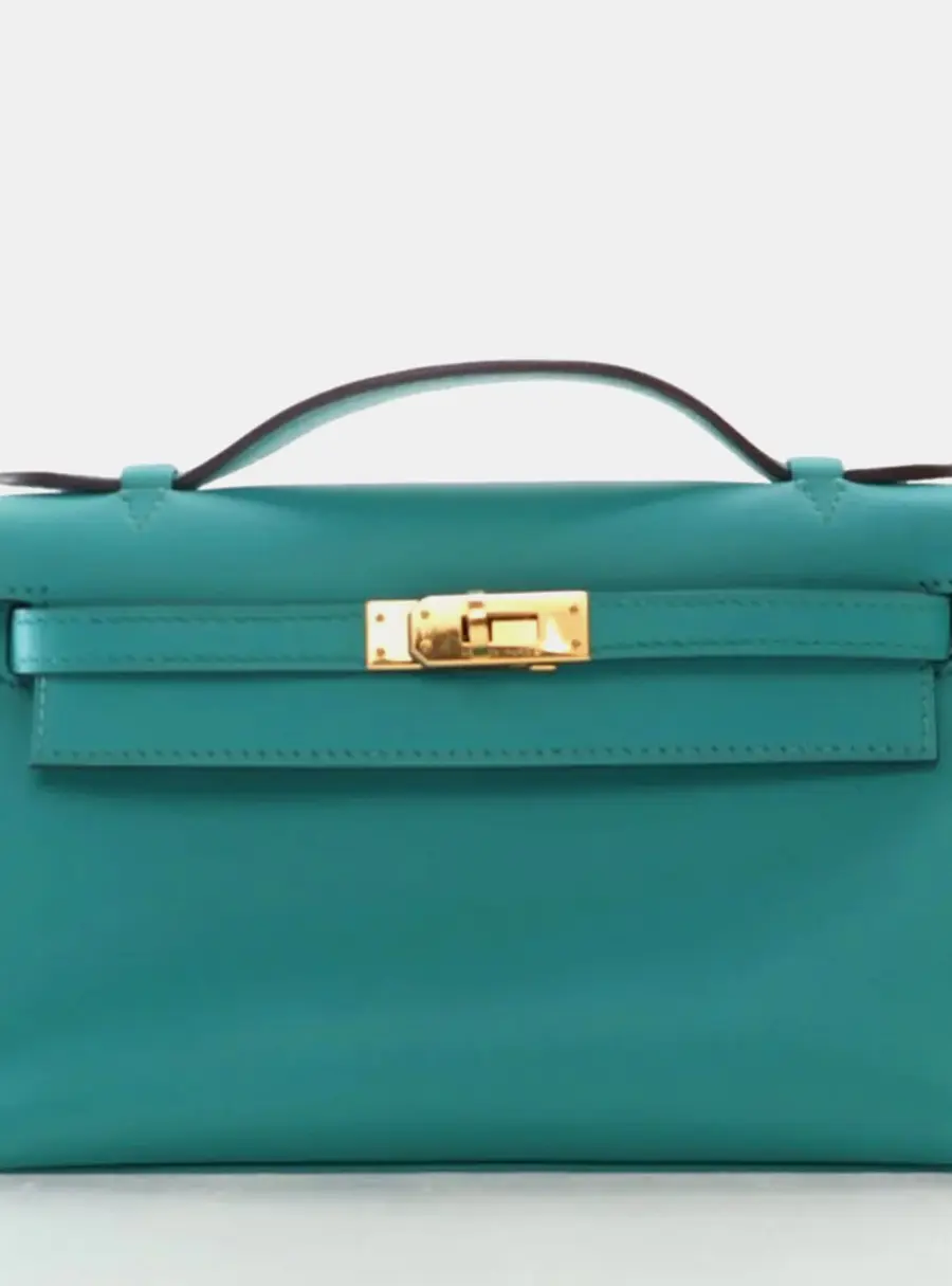 Hermes Bleu Paon Swift Kelly Pochette Top Handle Bag
