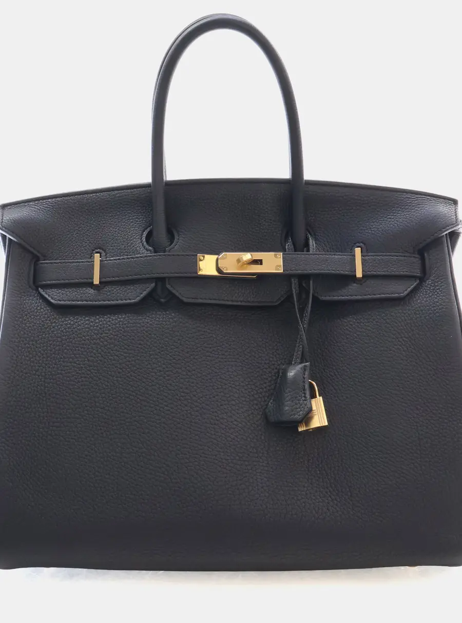 Hermes Birkin 35 Noir Togo Calfskin Leather Top Handle Bag