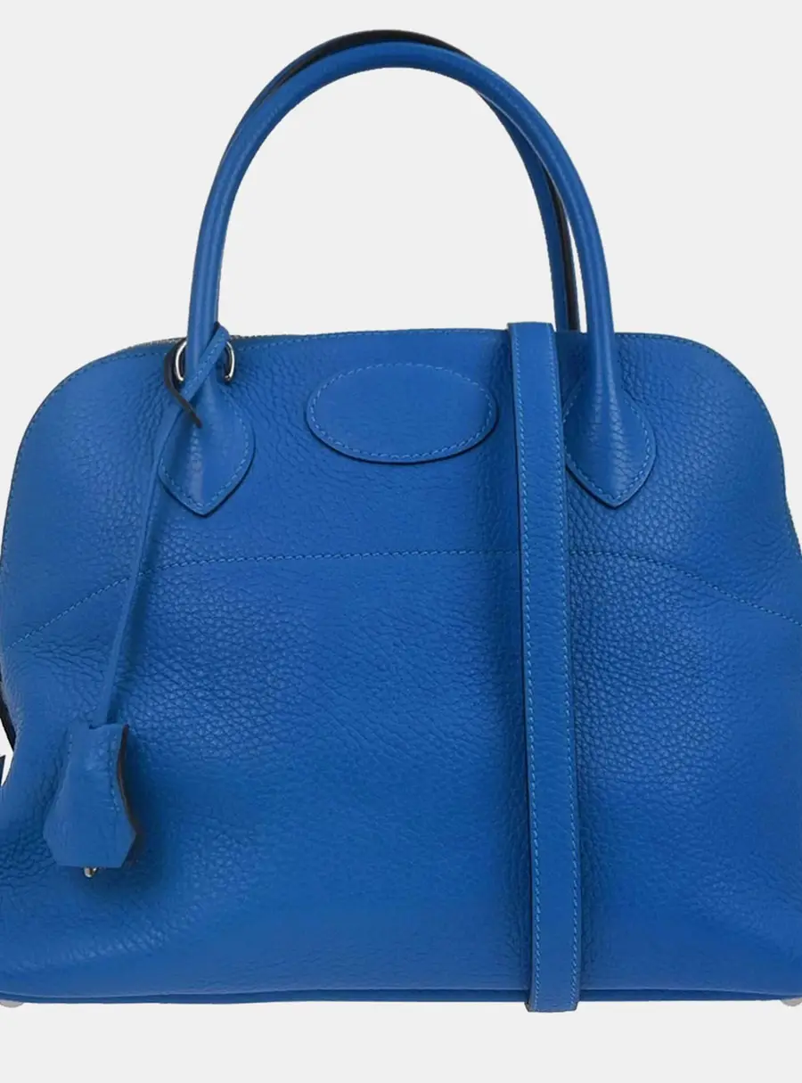 Hermes Bolide 31 Blue Hydra Taurillon Clémence Leather Top Handle Bag