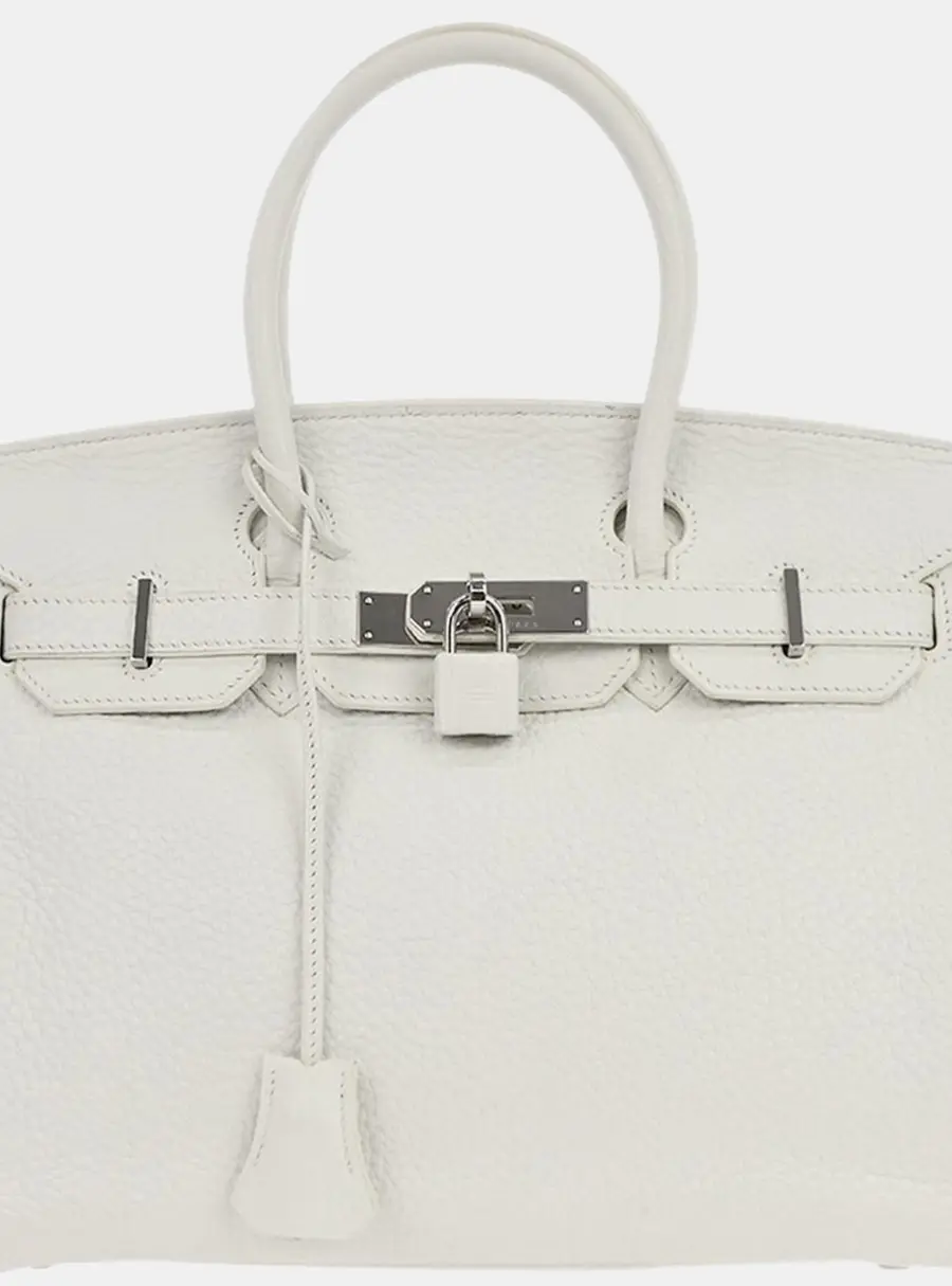 Hermes Birkin 30 White Taurillon Clemence Leather Top Handle Bag