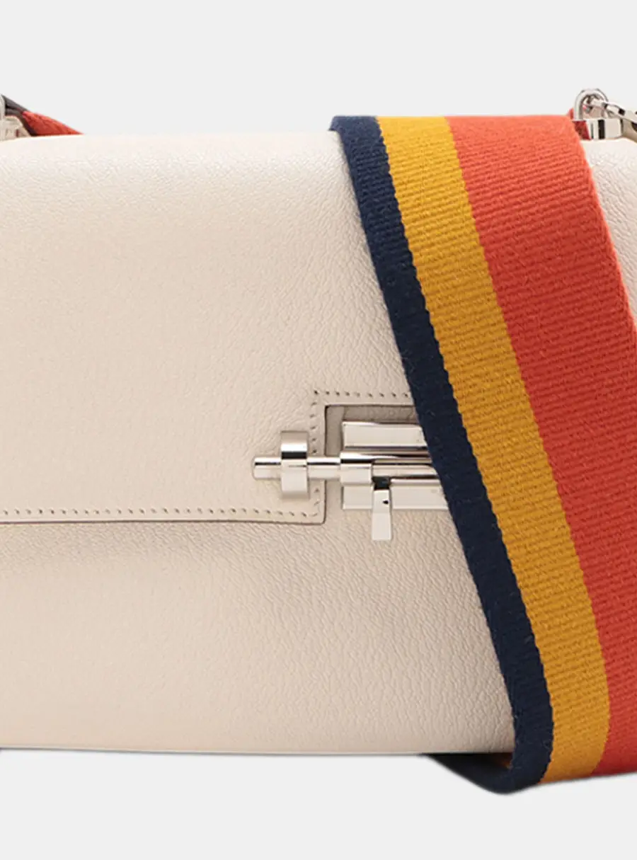 Hermes Verrou Mini Nata Chevre Mysore Leather Canvas Sangle Crossbody Bag