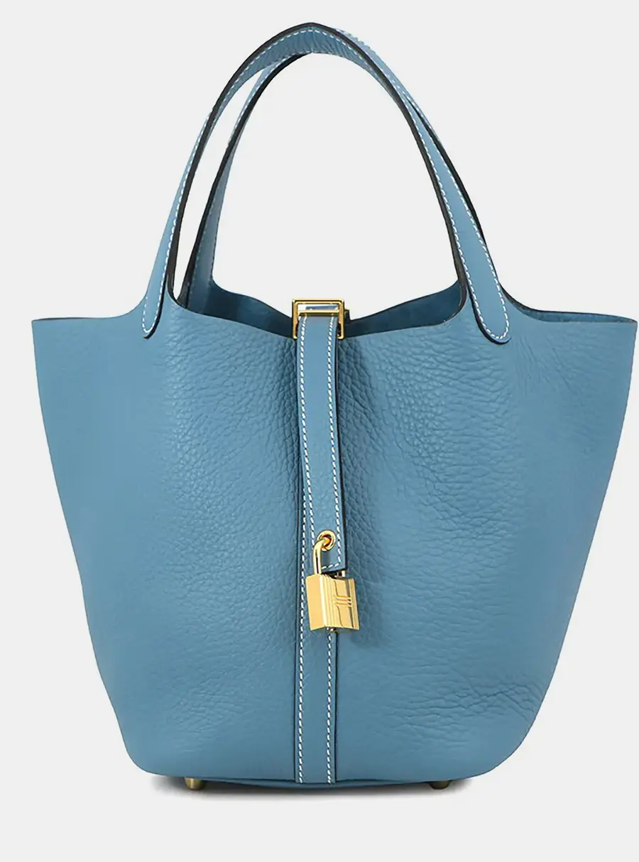 Hermes Picotin Lock PM Blue Jean Taurillon Clemence Leather Tote Bag