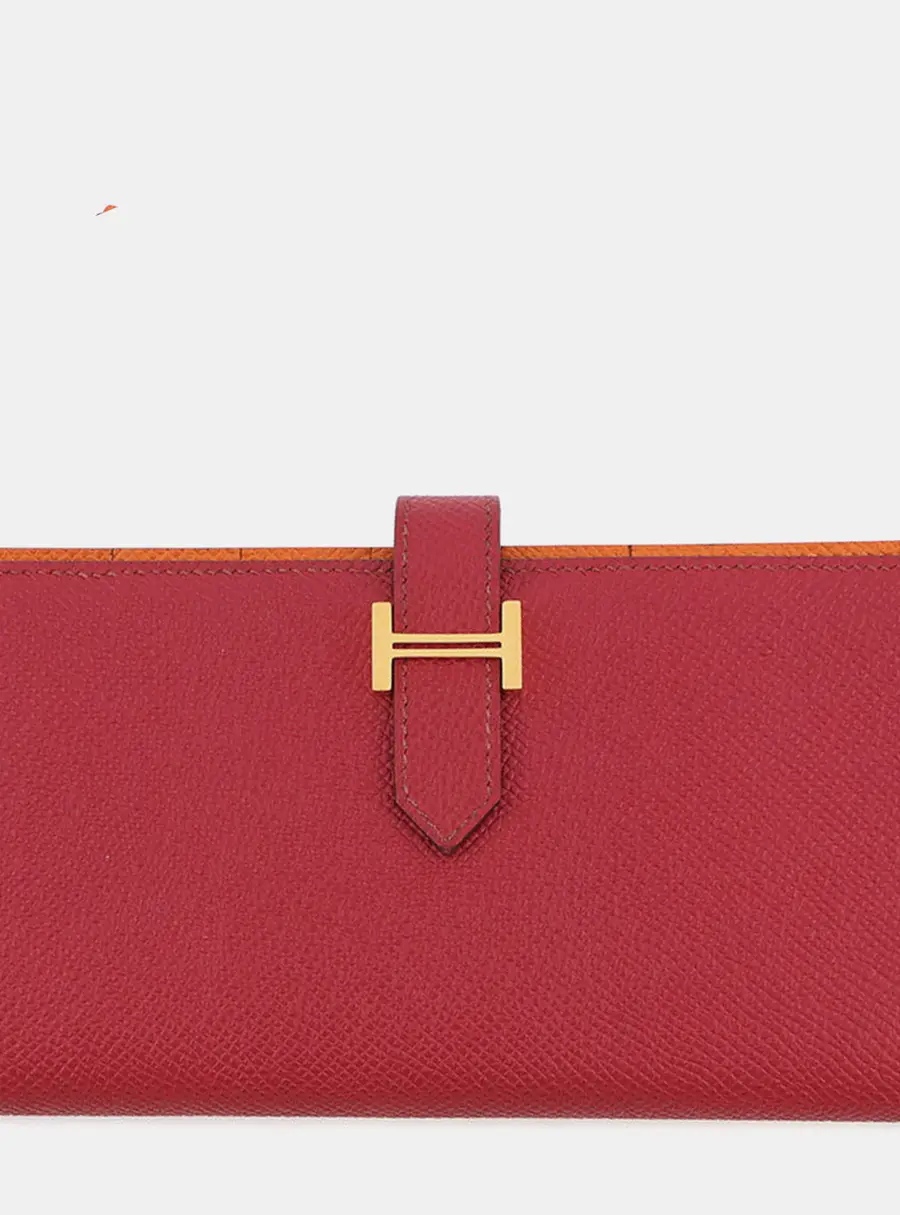 Hermes Bearn Ruby Orange Epsom Leather Wallet