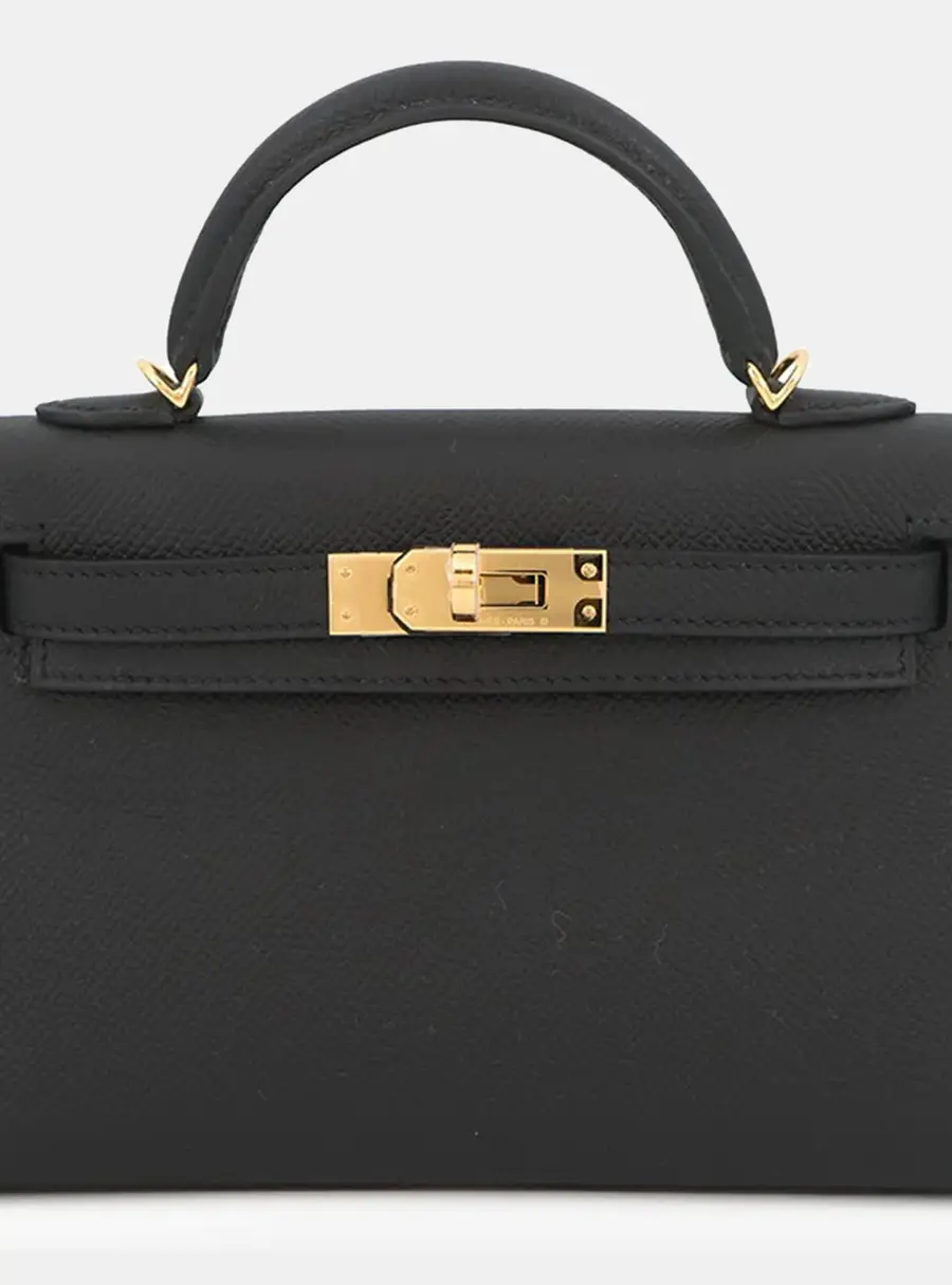 Hermes Kelly 20 Black Epsom Calfskin Leather Top Handle Bag
