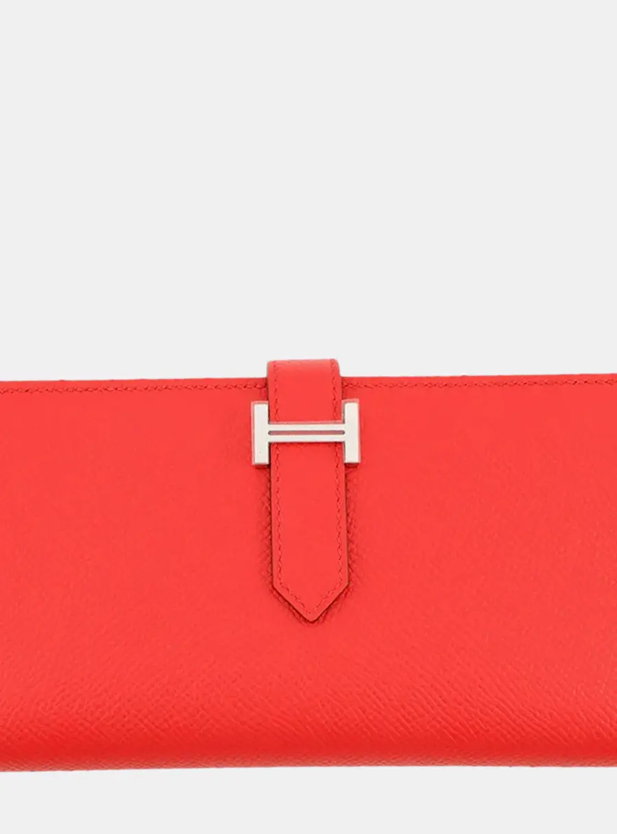 Hermes Bearn Soufflet Rouge Tomate Epsom Leather Wallet Bag
