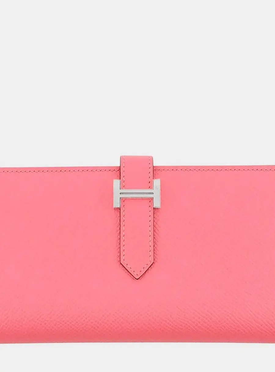 Hermes Bearn Soufflet Rose Azalee Epsom Leather Wallet