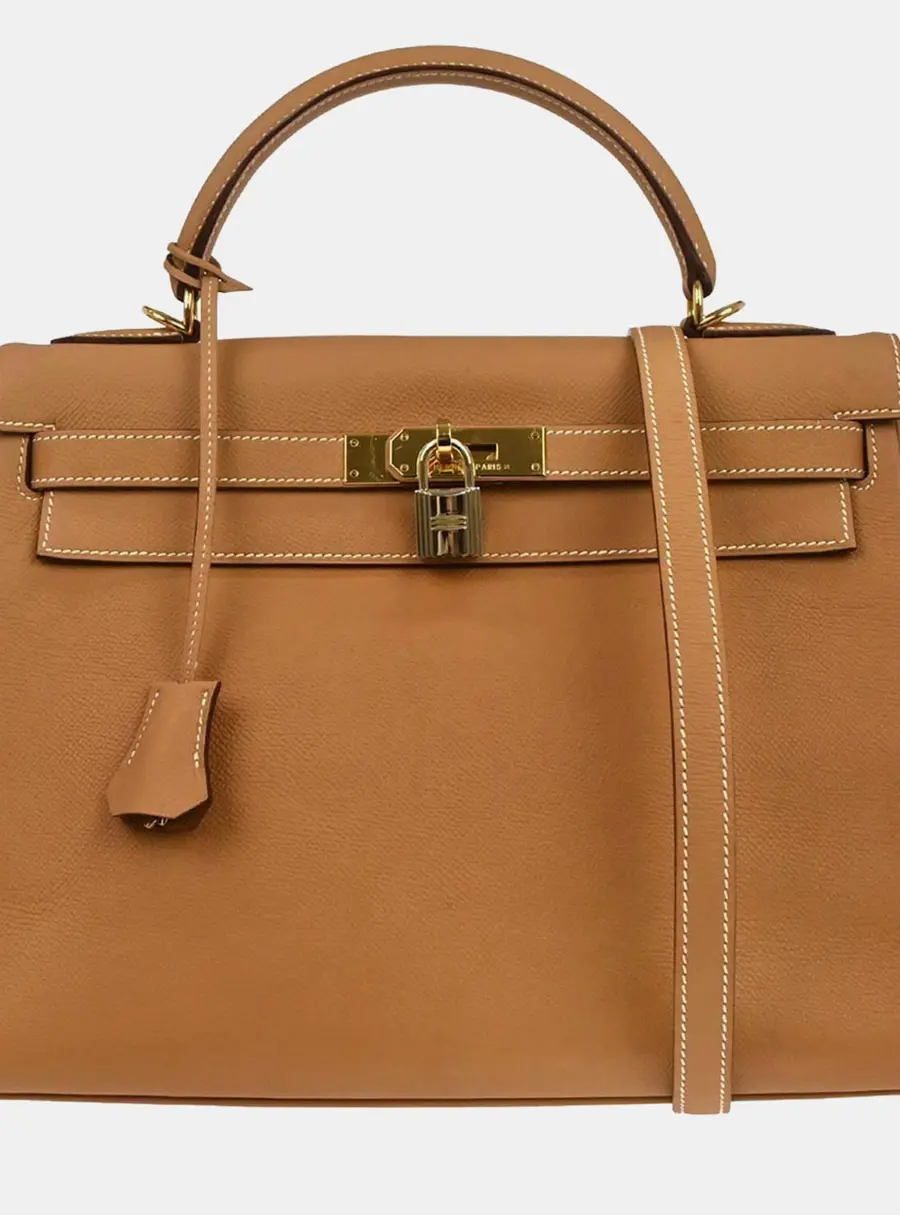 Hermes Kelly 32 Natural Courchevel Leather Gold Hardware Retourne Top Handle Bag