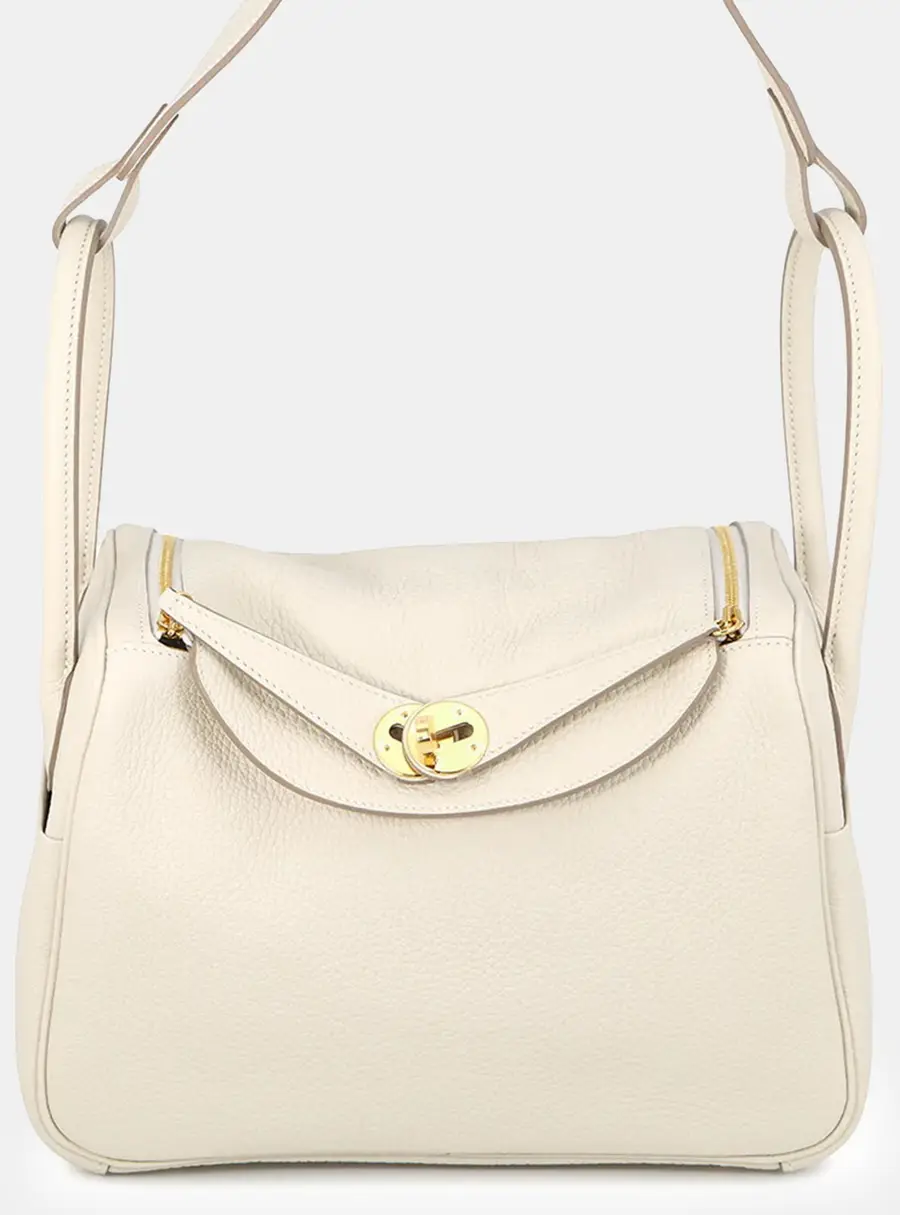 Hermes Lindy 26 Craie Taurillon Clemence Leather Top Handle Bag