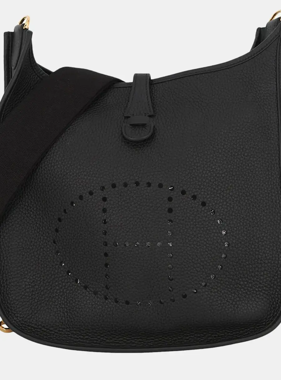 Hermes Evelyne 16 PM Black Taurillon Clemence Leather Shoulder Bag