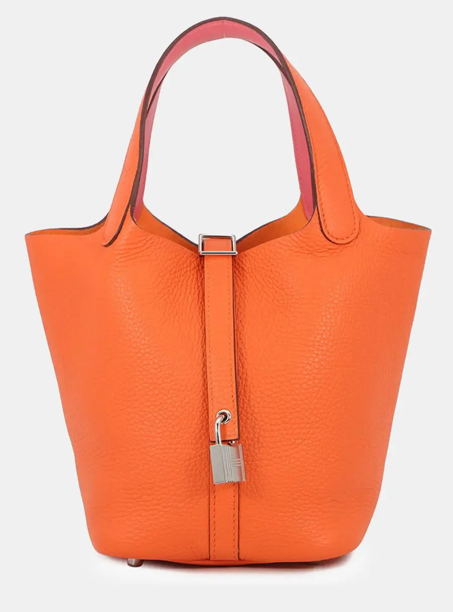 Hermes Picotin Lock Eclat 18 Orange Rose Azalee Taurillon Clemence Swift Leather Tote Bag
