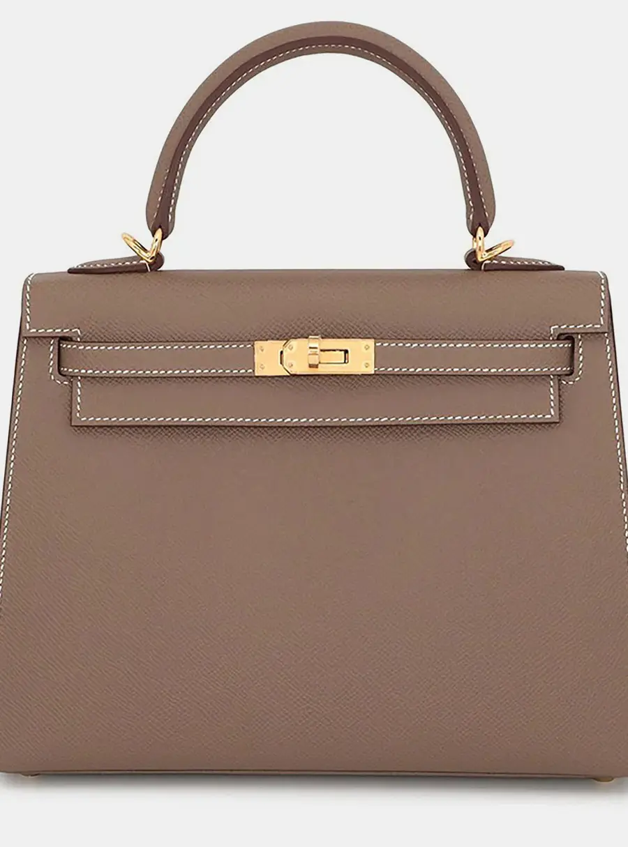Hermes Kelly Sellier 25 Etoupe Epsom Leather Top Handle Bag