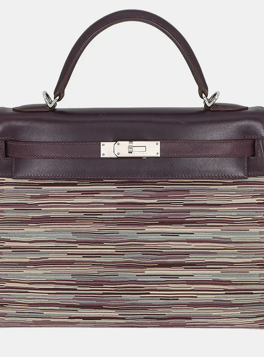 Hermes Kelly Retourne 32 Raisin Vibrato Box Calfskin Leather Top Handle Bag