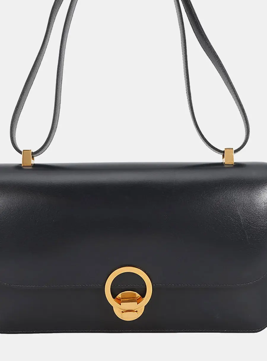 Hermes Ring Navy Box Calfskin Leather Shoulder Bag