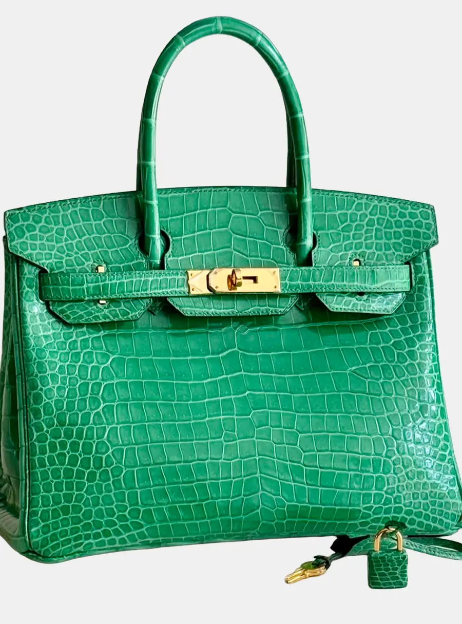 Hermes Birkin 30 Cactus Niloticus Crocodile Shiny Gold Hardware Top Handle Bag