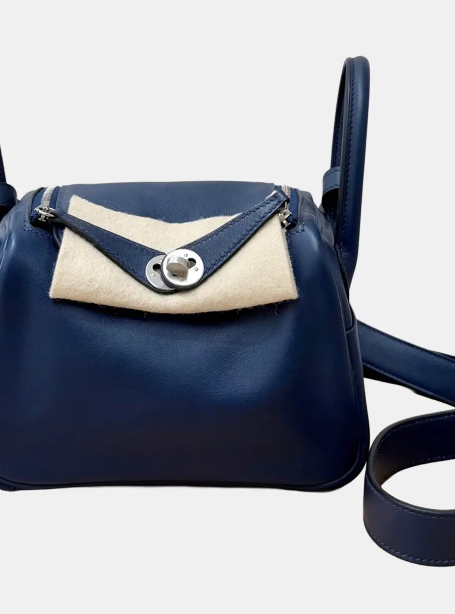 Hermes Minilindy 7U Navy Blue Swift Calfskin Leather Shoulder Bag