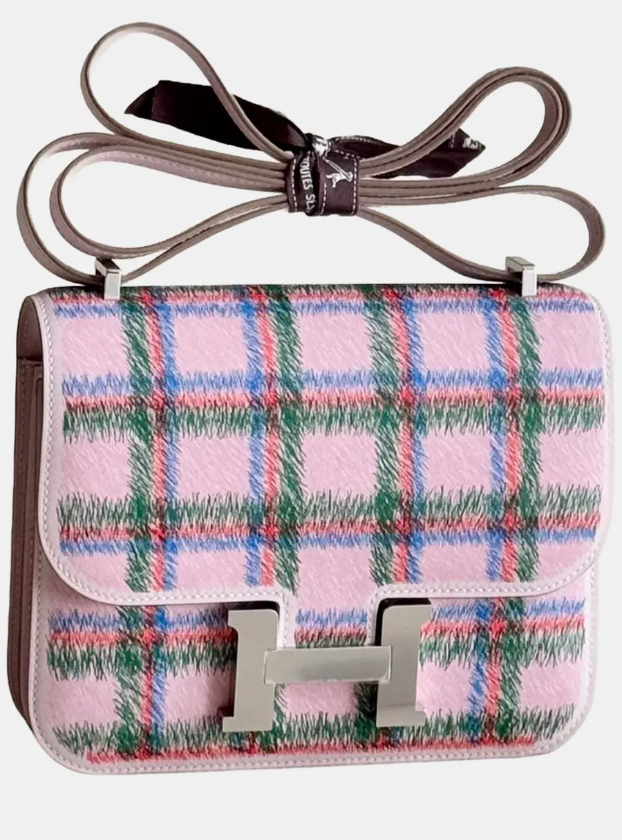 Hermes Constance 19 Pink Multicolor Tweed Palladium Hardware Crossbody Bag
